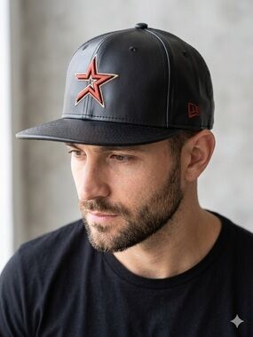 New Era Houston Astros MLB black Leathet Fitted Hat size( all sizes available)